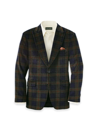 Cotton Corduroy Blackwatch Single Breasted Peak Lapel Suit Jacket - Green/Navy