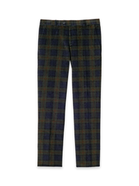 Cotton Corduroy Blackwatch Flat Front Suit Pant - Green/Navy