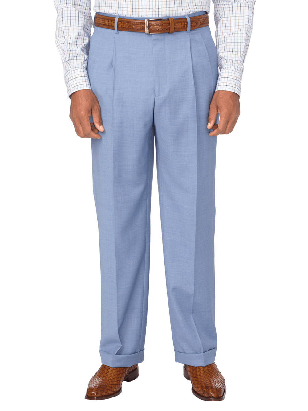 Product Image of Classic Fit Sharkskin Pleated Suit Pants-Sky Blue