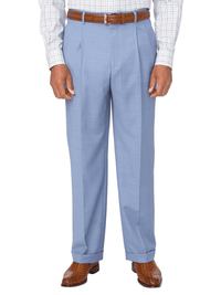 Classic Fit Sharkskin Pleated Suit Pants - Sky Blue