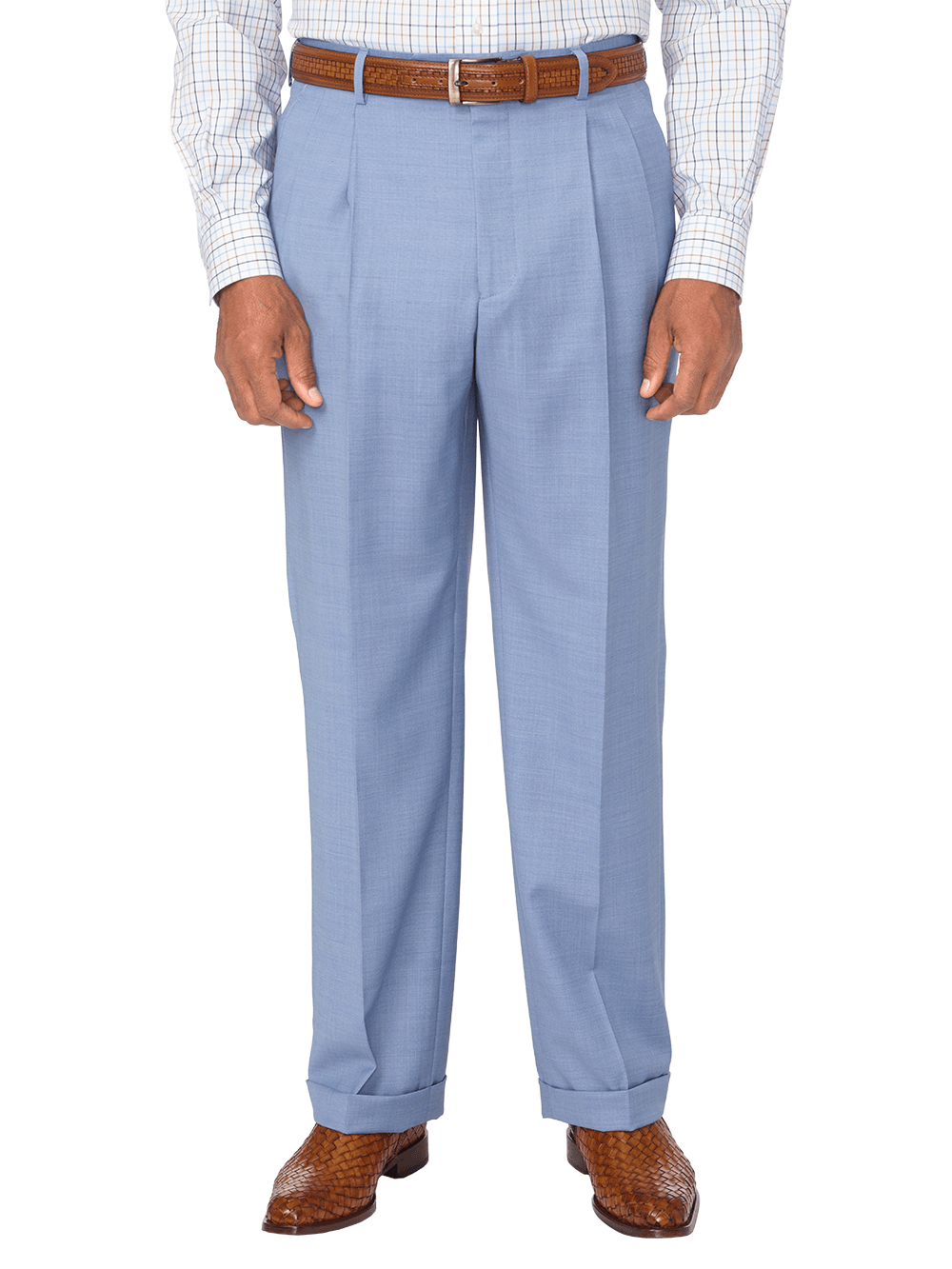 Product Image of Tailored Fit Sharkskin Pleated Suit Pants-Sky Blue