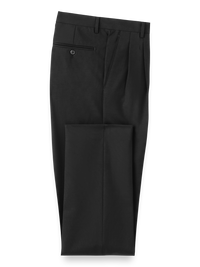 Wool Stretch Bengaline Pleated Suit Pants - Black