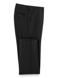 Wool Stretch Bengaline Flat Front Suit Pants - Black