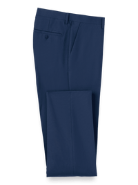 Wool Stretch Bengaline Flat Front Suit Pants - Blue