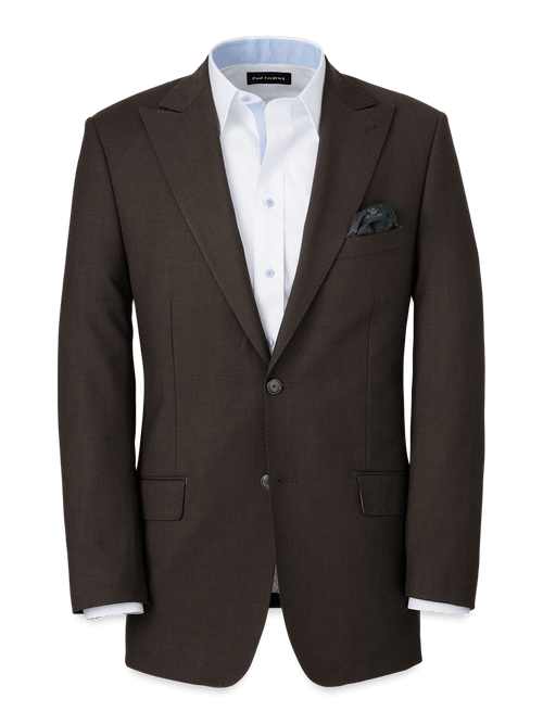 Wool Stretch Bengaline Peak Lapel Suit Jacket - Dark Brown