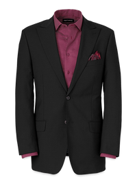 Wool Stretch Bengaline Peak Lapel Suit Jacket - Black