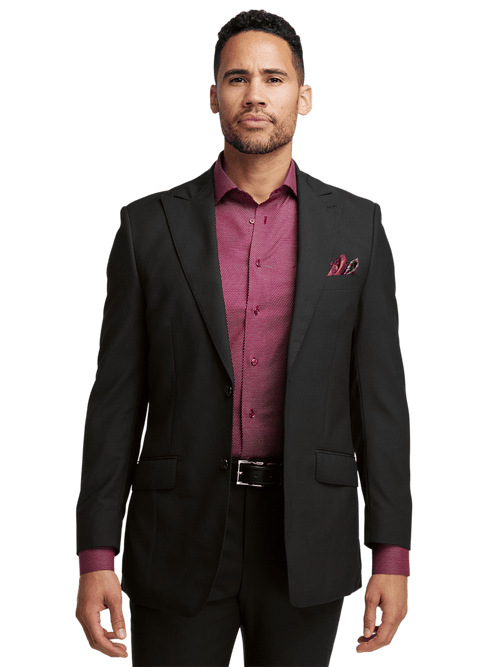 Wool Stretch Bengaline Peak Lapel Suit Jacket - Black