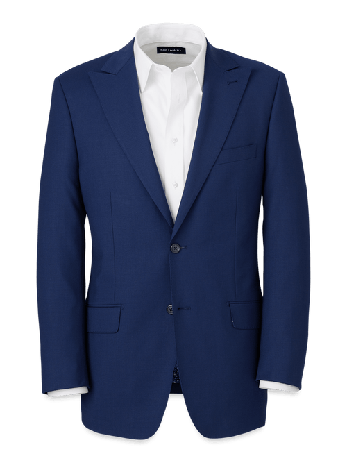 Wool Stretch Bengaline Peak Lapel Suit Jacket - Blue