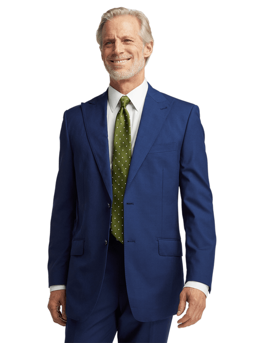 Wool Stretch Bengaline Peak Lapel Suit Jacket - Blue
