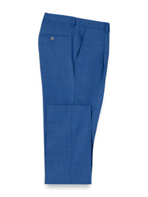 Wool Stretch Bengaline Single Pleated Suit Pants - French Blue