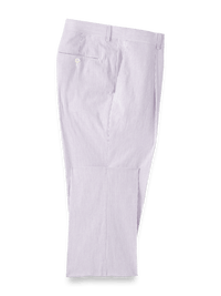 Cotton Stretch Stripe Seersucker Single Pleat Suit Pants - Purple/white