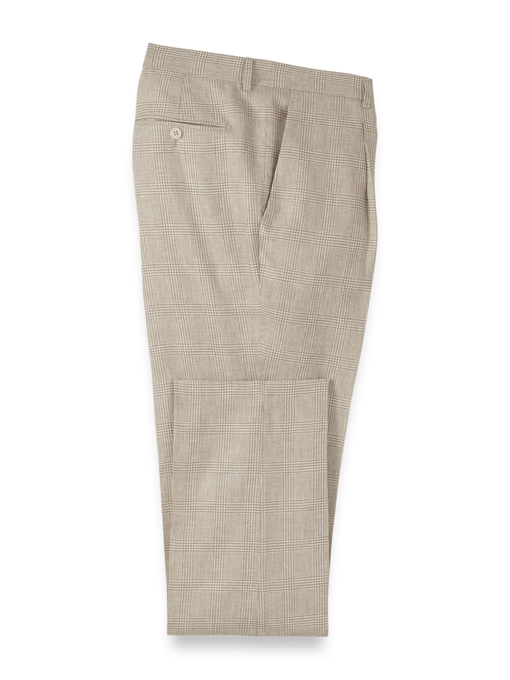 Product Image of Linen Blend Plaid Single Pleat Suit Pants-Tan