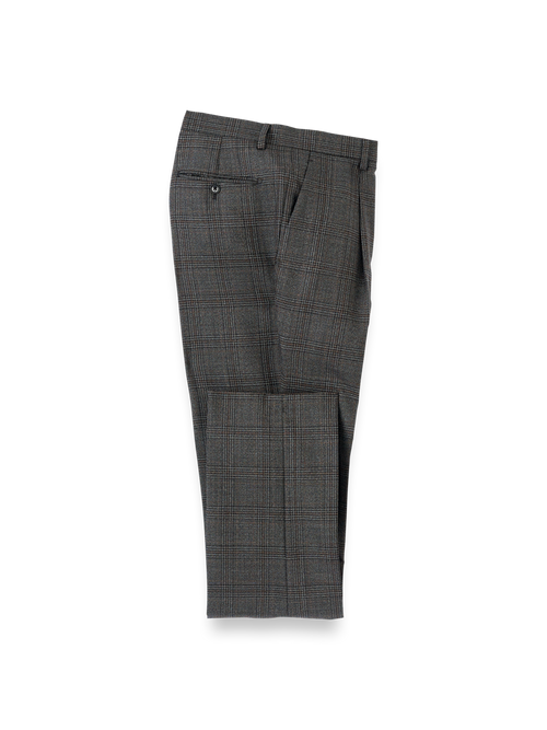 Wool Plaid Single Pleat Suit Pants - Charcoal