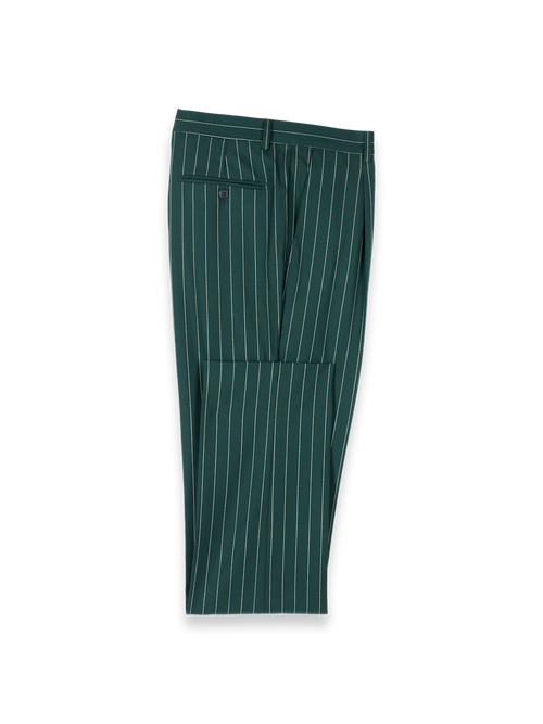 Wool Stretch Stripe Single Pleat Suit Pants - Dark Green