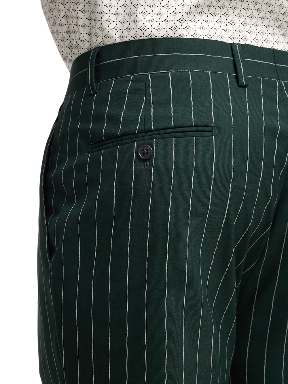 Wool Stretch Stripe Single Pleat Suit Pants - Dark Green Paul Fredrick Wool Stretch Stripe Single Pleat Suit Pants - Dark Green Paul Fredrick