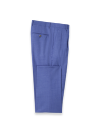 French Blue Wool Stretch Bengaline Double Pleated Suit Pants - French Blue