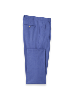 French Blue Wool Stretch Bengaline Double Pleated Suit Pants - French Blue