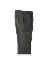Charcoal Wool Windowpane Double Pleated Suit Pants - Charcoal