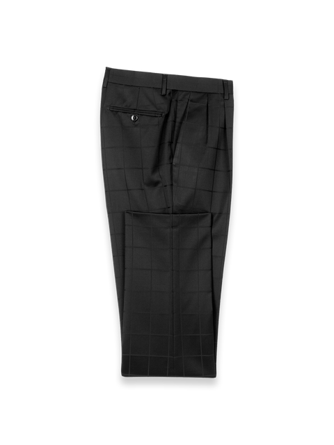 Black Wool Windowpane Double Pleated Suit Pants - Black – Paul