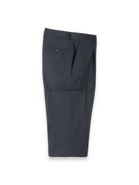 Charcoal/Blue Wool Blend Mini Check Single Pleated Pant - Charcoal/blue