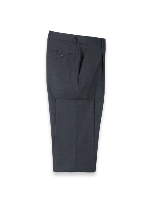 Charcoal/Blue Wool Blend Mini Check Single Pleated Pant - Charcoal/blue