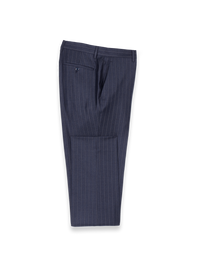 Navy Wool Stripe Flat Front Suit Pants - Navy
