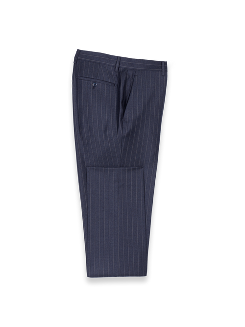 Navy Wool Stripe Flat Front Suit Pants - Navy