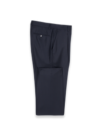 Black/Blue Wool Stripe Single Pleated Suit Pants - Black/blue