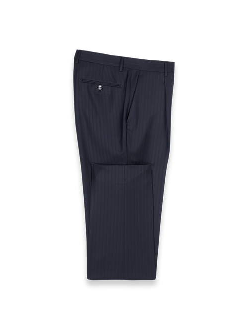 Black/Blue Wool Stripe Single Pleated Suit Pants - Black/blue