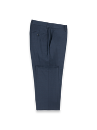 Blue Wool Windowpane Flat Front Suit Pants - Blue