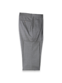 Grey Wool Windowpane Double Pleated Suit Pants - Grey
