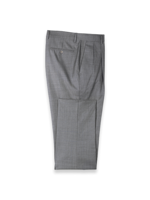 Grey Wool Windowpane Double Pleated Suit Pants - Grey