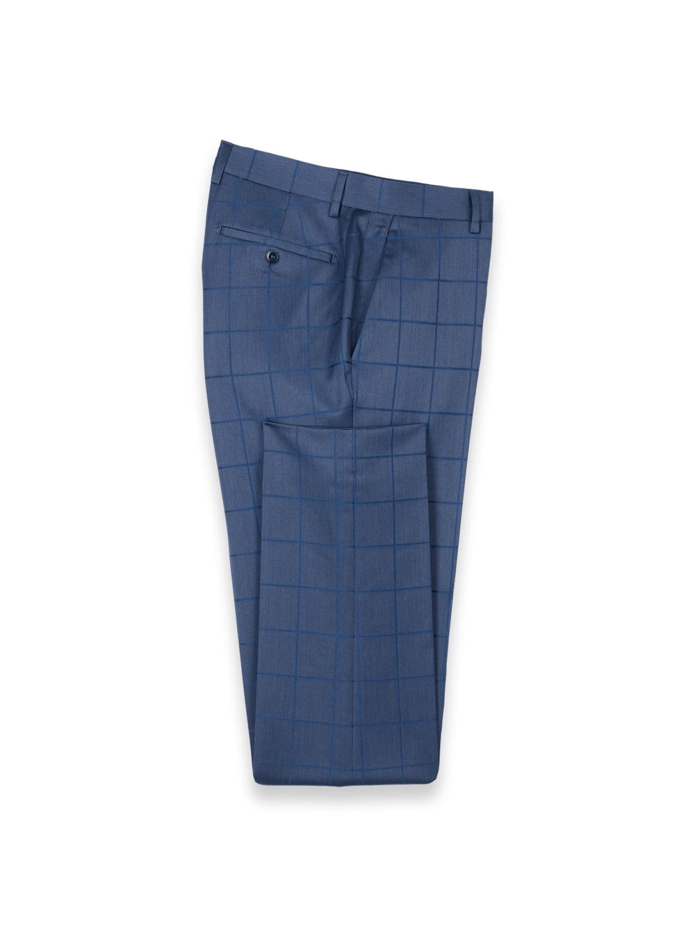 Product Image of Navy Wool Windowpane Flat Front Suit Pants-Navy