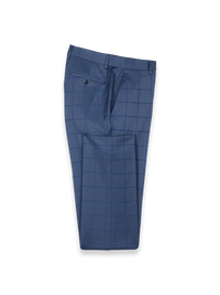 Navy Wool Windowpane Flat Front Suit Pants - Navy