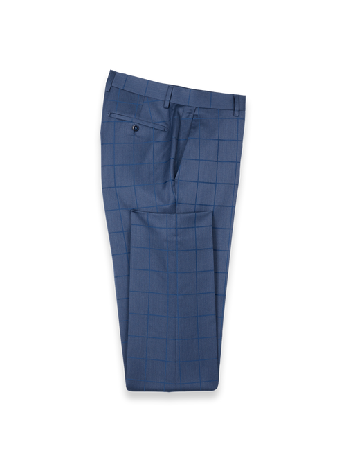Navy Wool Windowpane Flat Front Suit Pants - Navy