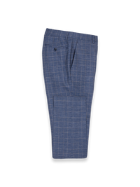 Blue Wool Blend Plaid Flat Front Suit Pants - Blue