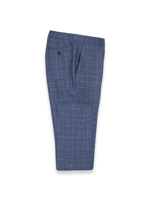 Blue Wool Blend Plaid Flat Front Suit Pants - Blue