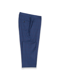 Blue Wool Blend Windowpane Flat Front Suit Pants - Blue