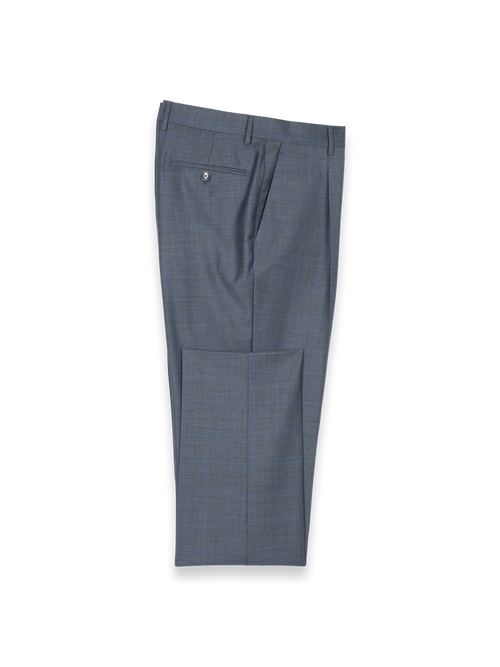 Charcoal Wool Windowpane Single Pleated Pants - Charcoal