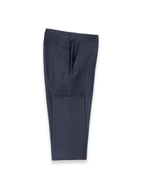 Wool Stripe Flat Front Suit Pants - Slate Blue