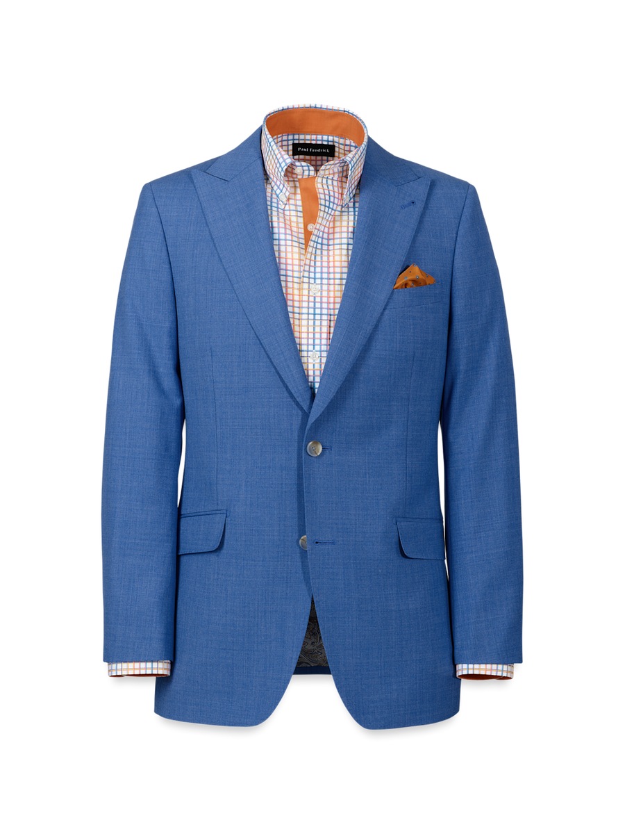 Wool Stretch Bengaline Peak Lapel Suit Jacket - French Blue
