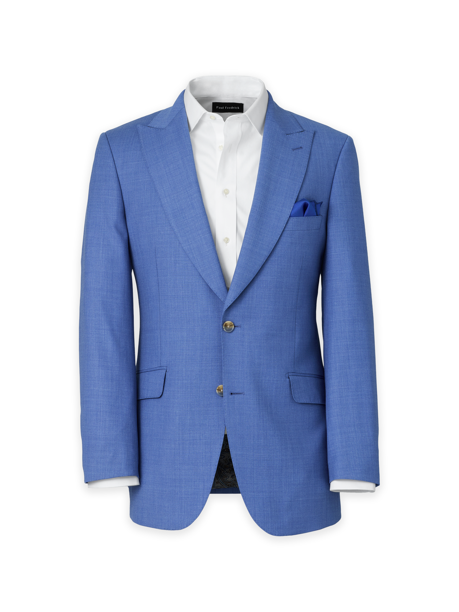Wool Stretch Bengaline Peak Lapel Suit Jacket - French Blue