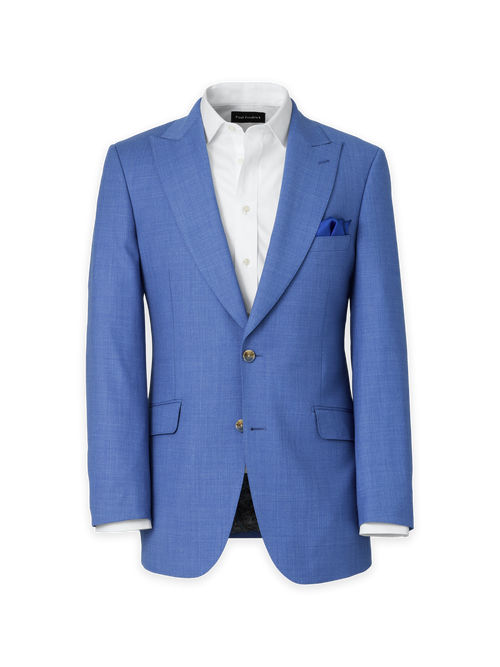 Wool Stretch Bengaline Peak Lapel Suit Jacket - French Blue