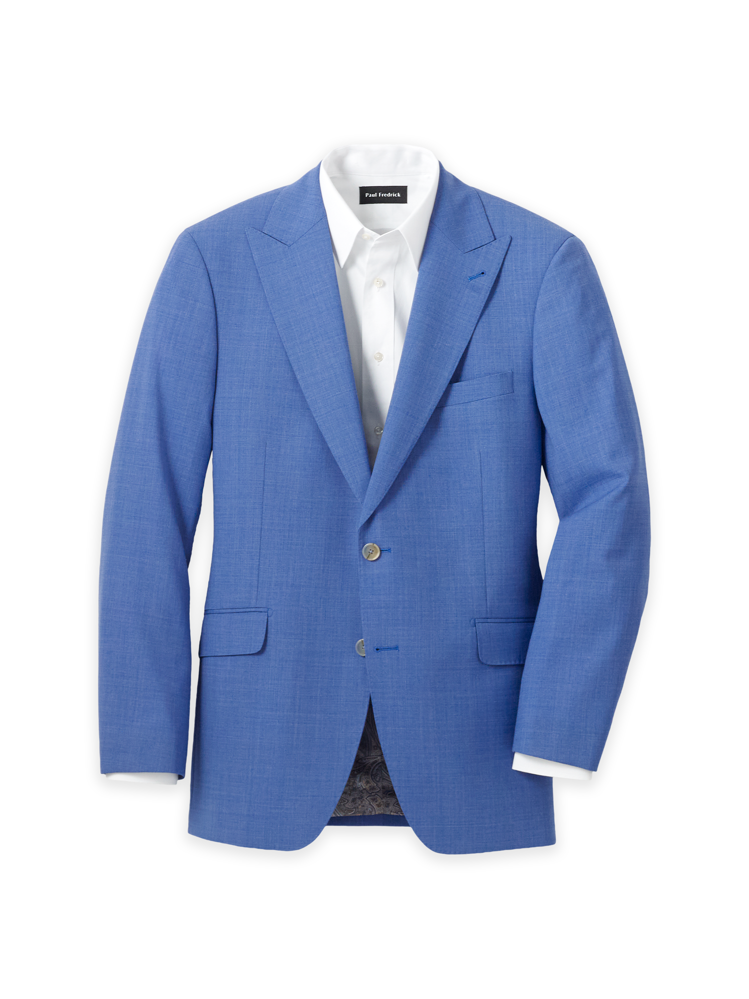 Wool Stretch Bengaline Peak Lapel Suit Jacket - French Blue