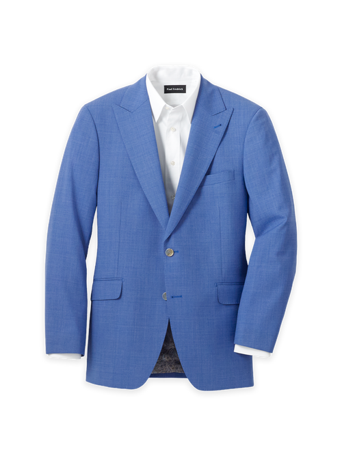 Wool Stretch Bengaline Peak Lapel Suit Jacket - French Blue