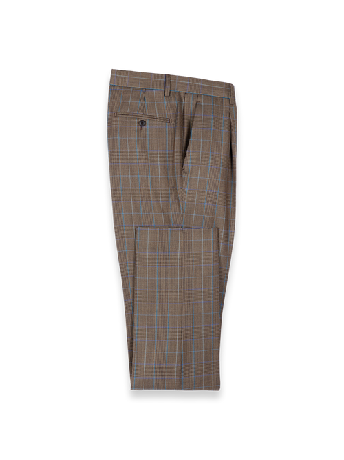 Wool Blend Plaid Single Pleat Suit Pants - Brown/blue