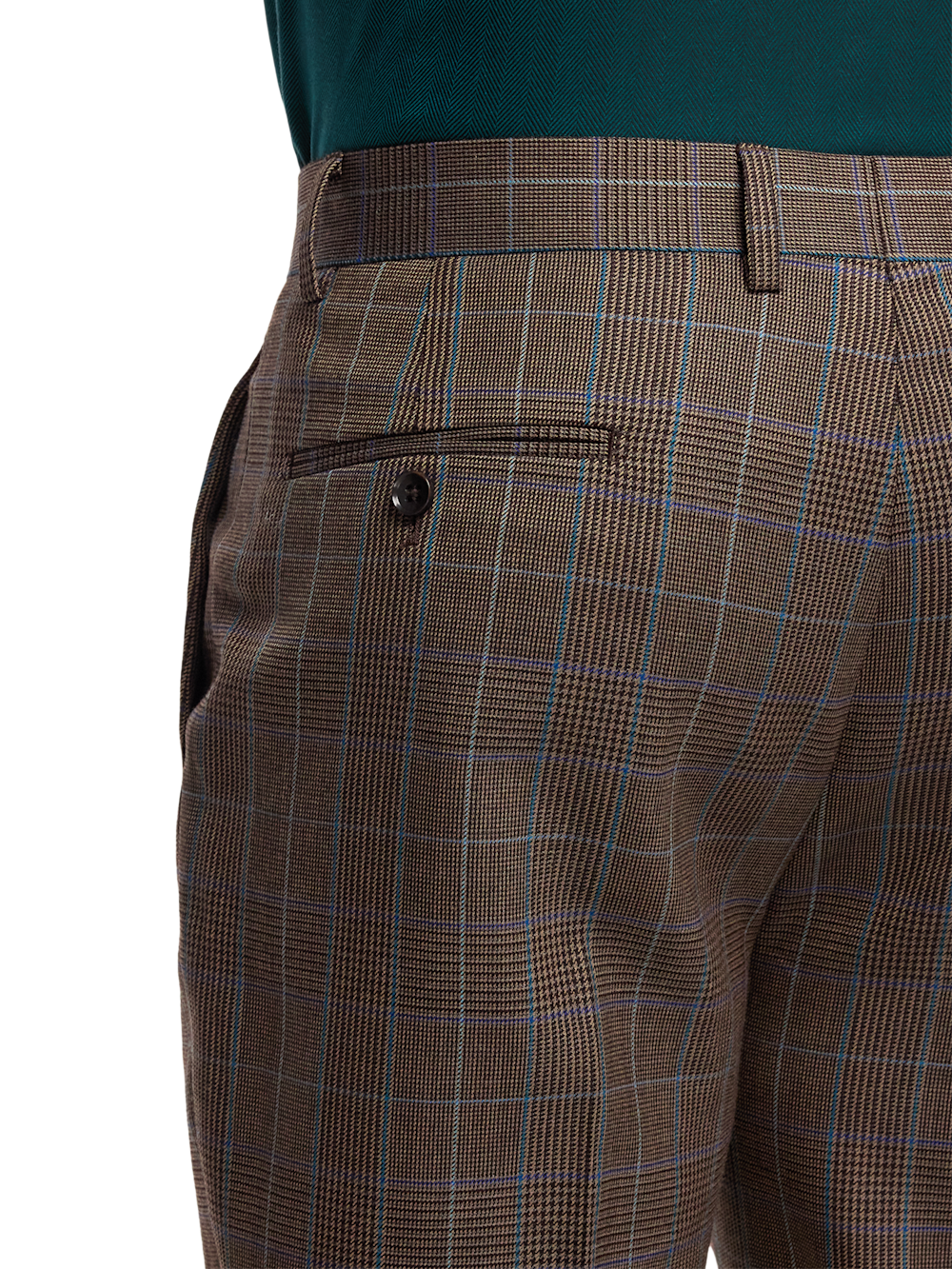 Wool Blend Plaid Single Pleat Suit Pants - Brown/blue 30 Wool Blend Plaid Single Pleat Suit Pants - Brown/blue 30