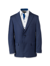Wool Blend Plaid Single Breasted Notch Lapel Suit Jacket - Blue
