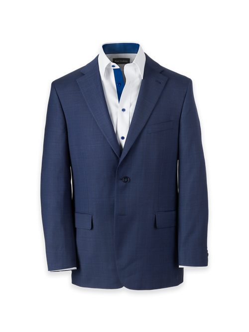 Wool Blend Plaid Single Breasted Notch Lapel Suit Jacket - Blue