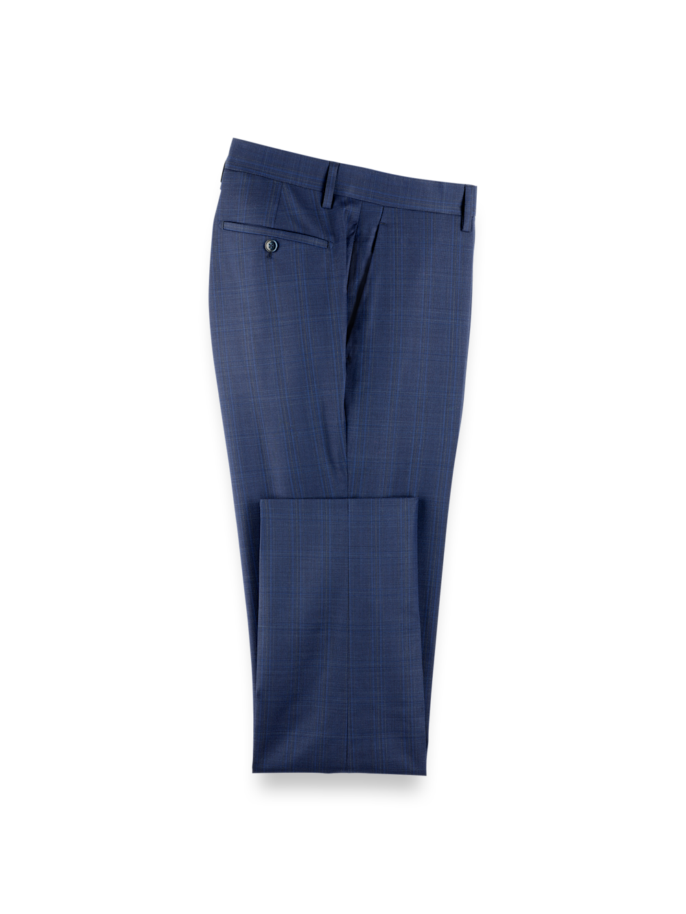 Product Image of Wool Blend Plaid Flat Front Suit Pants-Blue